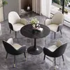 Conjunto de mesa e cadeiras de negociação em ardósia, cadeira de couro com estampa de pata de gato, mesa de recepção comercial, mesa redonda pequena, mesa de centro para lazer na varanda, mesa de jantar de luxo leve