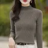 Nueva camiseta básica de algodón puro estilo coreano de cuello medio para mujer, prenda interior de punto para otoño e invierno, suéter ajustado y elegante de cuello medio