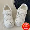 Otoño 2026 Dulce Lindo Gato Puntos Velcro Concha Cabeza Zapatos Blancos Punta Redonda Suela Gruesa Suela Suave Zapatos Individuales