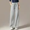 Pantalones deportivos casuales grises de cintura alta, sueltos, rectos, para mujer, nuevos de primavera y otoño 2026, pantalones de pierna estrecha y ancha