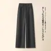 Pantalones Rectos de Lana de Moda para Mujer Invierno Gruesos de Cintura Alta Caídos Pierna Estrecha Pierna Ancha 2026 Nuevos Sueltos Casuales