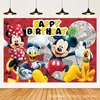 Tecido de Fundo do Mickey Mouse Decoração de Festa de Aniversário Suprimentos Faixa de Aniversário do Mickey Tecido de Fundo para Fotos do Mickey e Minnie