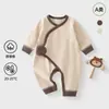 Roupa de Bebê A-Class de Algodão Stretch Tricotado para Outono, Macacão de Bebê, Macacão Longo Color-Blocking Estilo Europeu e Americano