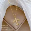 [Aço titânio] aeronave de combate com diamantes completos corrente de clavícula elegante e deslumbrante com diamantes completos corrente de aço titânio para mulheres