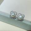 Pendientes de trébol de cuatro hojas con perlas naturales de agua dulce, diamantes repletos, pendientes sencillos de moda 925, pendientes clásicos y atmosféricos.