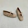 Versão em Couro Macio com 7cm de Altura Interna, Estilo Delicado Sapatos Mary Jane de Bico Quadrado, Cor Damasco com Laço, Sapatos de Fivela de Tira Única para Mulheres