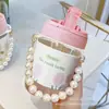 Copo de Vidro Pérola Feminino Bonito para Venda por Atacado com Canudo, Acompanhamento para Xícara de Café, Copo Duplo para Beber, Lembrança de Luxo