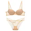 Conjunto de lencería sexy de encaje transfronterizo para mujer, estilo francés, escote en V profundo, realce para busto pequeño, sujetador push-up con soporte lateral