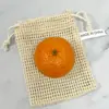 Bolsas de malla de algodón al por mayor, bolsas tejidas para frutas y verduras, bolsas de malla con cordón, bolsas de compras reutilizables, ecológicas