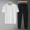 2024 Novo Conjunto de T-shirt e Calça de Seda Gelada de Tamanho Grande para Verão, Manga Curta, Solto, Casual, Fino, Conjunto Esportivo para Corrida