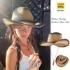 Nuevo sombrero de paja de estilo étnico para mujer de verano, sombrero de paja plegable para el sol, sombrero de playa para exteriores con protección solar para mujer
