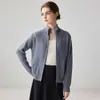 Novo Cardigan de Malha 100% Caxemira Pura Outono 2026 para Mulheres, Cor Sólida Gola Alta Estilo Casual Simples Casaco