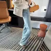 Pantalones Rectos de Terciopelo Grueso Sueltos de Cintura Alta para Mujer Invierno Nuevo Cintura Alta Adelgazantes Vaqueros de Pierna Ancha