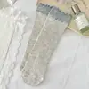 Meias Color Block para Mulheres, Meias Finas de Camada Dupla com Babados para Meia-Panturrilha Primavera e Verão, Malha Vazada Respirável Meias Largas Estilo Japonês, Sem Costura
