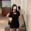 Vestido Bodycon Vazado com Design Único, Cordão para Ajuste na Cintura e Mangas Curtas, Novo Estilo da Moda Feminina 2025