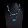 Collar Turquesa Estilo Étnico Retro Bohemio Collar Apilado Estilo Vaquero Occidental Cadena de Suéter de Alta Gama