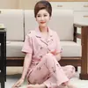 100% Algodão Pijama para Mulheres de Meia-idade e Idosas Mulheres Verão Algodão Novo Manga Curta Pijama de Mãe Conjunto de Roupas para Casa