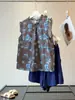 Conjunto Casual de Moda Estilo Coreano para Mujer, Camisa sin Mangas con Volantes de Verano, Pantalones Cortos de Pierna Ancha Azul Marino, Conjunto de Dos Piezas Pequeño