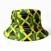 Chapéu de pescador com estampa digital transfronteiriça para homens e mulheres, chapéu bucket com proteção solar da bandeira da Jamaica, chapéu da moda hip-hop dupla face