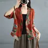 Toma Real de Nuevo Blazer de Algodón y Lino Estampado Estilo Artístico Retro Original Ajustado Protección Solar Primavera/Verano 2026