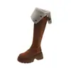 Botas altas de gamuza con plataforma gruesa, elásticas, adelgazantes, para mujer, nuevo modelo 2026, botas altas elásticas anchas de talla grande