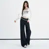 Jeans de pierna ancha simples sin cintura en color Naranja Juvenil # Azul oscuro para mujer, holgados, adelgazantes, fluidos, casuales, versátiles, de largo hasta el suelo