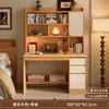 Escritorio de Madera Maciza Estilo Nuevo con Estantería Integrada, Combinación de Escritorio de Escritura y Computadora para Uso Doméstico, Escritorio Simple para Escritorio de Dormitorio Estudiante
