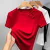 Nueva Camiseta de Manga Corta Estilo Chino para Mujer 2025 Nuevo Verano Hebilla Corte Redondo Diseño Moda Top
