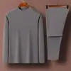 De veludo terno térmico cueca masculina inverno meia-alta gola fria forrado de lã roupas de outono espessas calças compridas juventude camisa de fundo