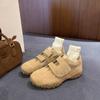 Versão em couro de vaca Grape Mom Cabeça redonda Velcro duplo Sapatos casuais Couro genuíno Altura interna Estilo preguiçoso Sapatos de treinamento Feminino Forrest Gump