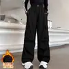 Calças Casuais de Trabalho Populares para Outono e Inverno para Meninas, Estilo Hip-Hop Americano Estiloso, Calças Compridas com Forro de Lã para Crianças Maiores