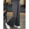 Nuevos Pantalones de Punto Cálidos de Pierna Ancha Recta de Cintura Alta Estilo Coreano para Mujer Pantalones de Pierna Ancha Sueltos de Color Sólido para Mujer