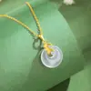 Collar con Hebilla de Seguridad de Plata de Ley S925 de Rueda de la Fortuna y Espiga de Trigo para Mujer, Colgante de Calcedonia de Paz y Seguridad Estilo Chino Nuevo de Nicho