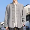 Nueva Chaqueta Cardigan de Color Sólido de Algodón y Lino Estilo Chino para Hombre Temporada de Primavera Otoño Ropa para Hombre Estilo Chino Cuello Alto Botón de Rana Casual Traje Tang Superior