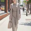 Conjunto de 3 Piezas para Mujer 2026 Sitio Independiente Transfronterizo Europeo y Americano Top de Manga Larga, Cinturón y Pantalones
