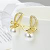 Pendientes Retro Literarios de Cobre Incrustados con Circonita Mariposa Perla Metal Geométrico Escalera Cuadrado Curvo Chapado Conserva Color para Mujer