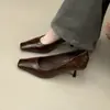 ¡Dos alturas! Tacones altos de punta cuadrada de corte bajo para mujer, otoño, moda francesa, temperamento, versátil, piel suave, tacón de aguja, zapatos de vestir para ir al trabajo