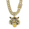 Colar Cubano Transfronteiriço Europeu e Americano Liga Diamante Completo Pingente Cabeça de Tigre Hip-Hop Estilo de Rua Joias Atacado de Fábrica