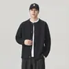 Cárdigan de Punto para Hombre con Cuello Redondo Otoño Invierno Holgado Casual Abrigo Suéter de Punto Simple Color Sólido Abrigo Exterior Moderno