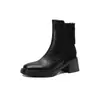 Botines Cortos Retro de Punta Cuadrada con Retazos y Tacón Grueso de 6 cm para Mujer, Otoño Invierno, Versátiles, Adelgazantes, de Tacón Alto, Estilo Coreano para Viajar, Botas Martin