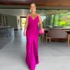 Vestido de noche ajustado con escote en V, plisado y cintura alta, para mujer, estilo europeo y americano, Amazon Cross-border, verano 2024