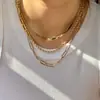 Amazon Comercio Exterior Nuevo Diseño Sensación Cadena Plana Apilada Collar Europeo y Americano Moda Femenina Collar de Cadena de Hoja Metálica