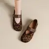 Zapatos Mary Jane Retro con Estampado de Leopardo para Mujer Primavera Verano 2026 Nuevos Zapatos Franceses de Una Sola Correa Planos Suela Suave Zapatillas de Ballet