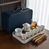 Set de Té Kung Fu de Viaje de Alta Gama Tazón con Tapa de Porcelana Blanca Traje Traje Traje Traje Bolsa de Almacenamiento Portátil para Exteriores para Regalos