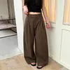Nova coleção de outono: design estiloso de um botão, cintura alta, emagrecimento, calça casual, cor sólida, adequada para o uso diário e para ir ao trabalho, calça longa versátil de perna larga