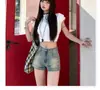 Shorts Jeans Feminino, Justo no Quadril, Verão Cintura Alta, Emagrecedor, Estilo Americano, Justo, Vintage Wide-Leg A-Line Hot Pants