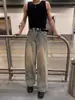 Jeans Rectos Desgastados Estilo Retro Americano Desierto Teñido Sucio Salpicaduras de Tinta Pantalones Versátiles Holgados para Hombre Pantalones de Pierna Ancha para Hombre