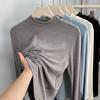 2024 Otoño e Invierno Nueva Camisa básica informal con cuello de color sólido simple para mujer Suéter Camiseta Top de moda