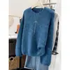 Suéter de estilo coreano retro simple holgado estilo perezoso de color mixto para mujer, cuello redondo, manga larga, jersey de punto para mujer, prenda exterior para superponer