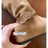 Versión de Piel de Vaca con Aumento Oculto de 5 cm~ Moda Coreana con Elegante Hebilla, Botas Apiladas de Media Pantorrilla para Mujer, Botas Martin de Otoño e Invierno